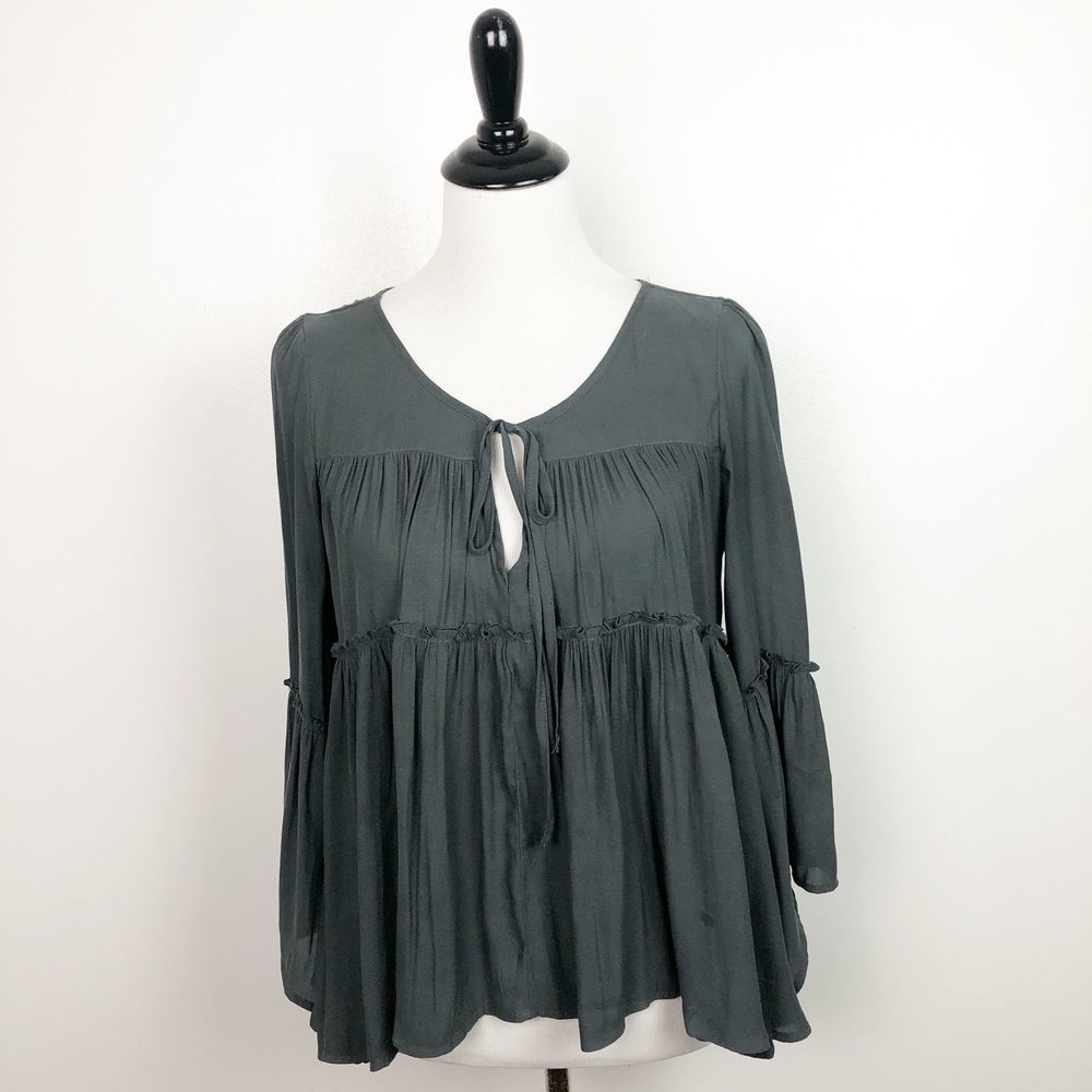 Free People Baby Doll Tiered Blouse Gray Small